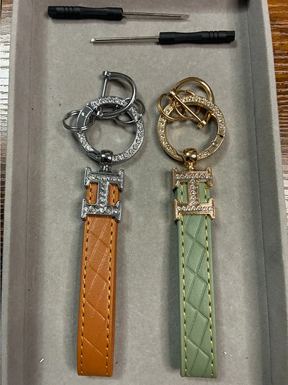Set of 2 Gold & Silver H-Link Leather Keychain Strap - Women's Accessories